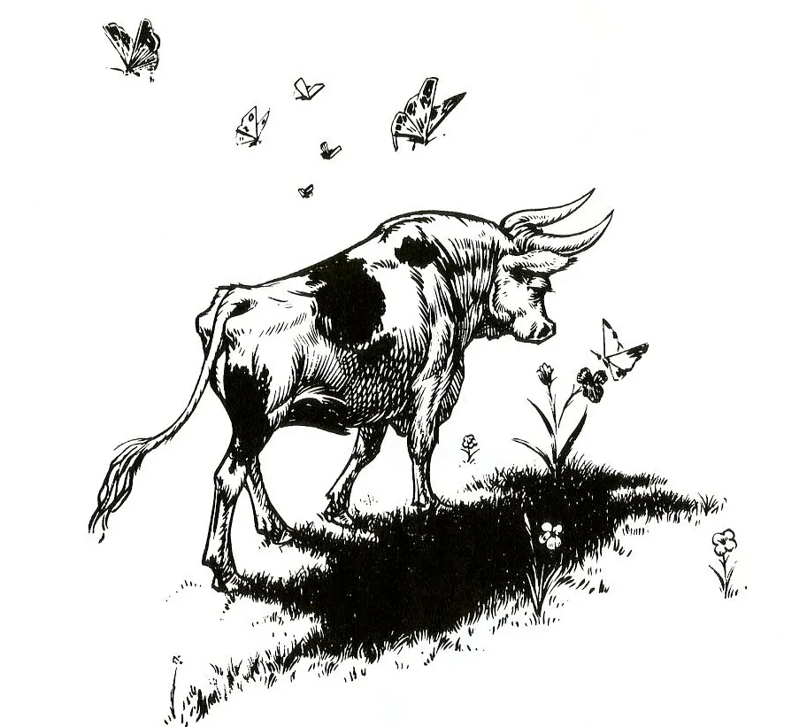 Illustration from The Story of Ferdinand by Munro Leaf, with illustrations by Robert Lawson